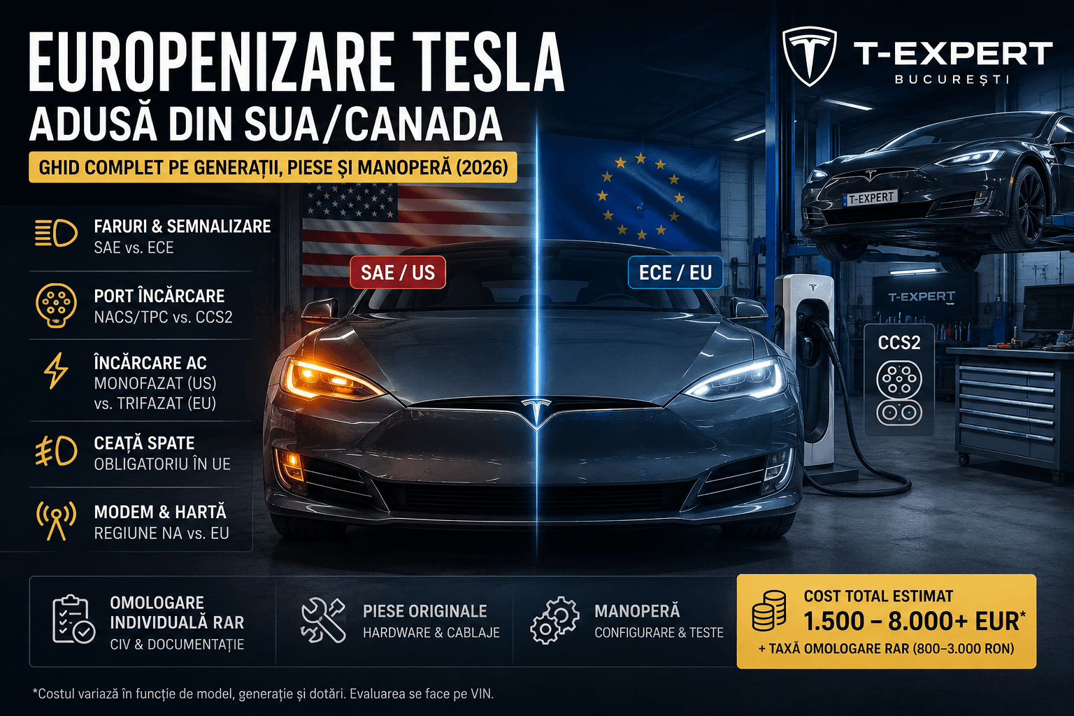 Europenizare Tesla adusă din SUA sau Canada — conformitate ECE și omologare individuală RAR la T-Expert București