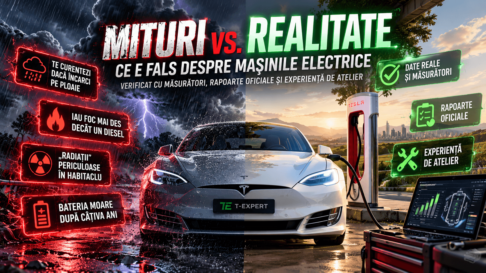 Mituri despre mașinile electrice: încărcarea pe ploaie, radiații, incendii și baterii, verificate cu date